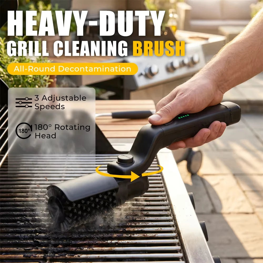 Electric BBQ Grill Brush 180° Adjustable Stainless Steel Brush Head Grill Cleaning Brush for Outdoor Grilling and Kitchen Grates