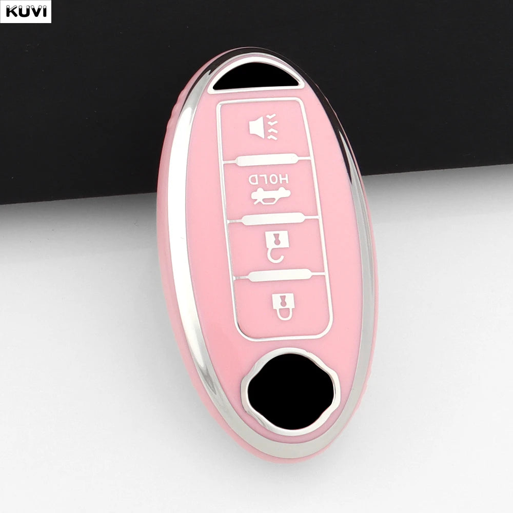 For Infiniti Nissan Altima Maxima Murano Rogue Sentra 370z Soft TPU Car 4 Button Key Case Cover Keychain Holder Fob Accessories