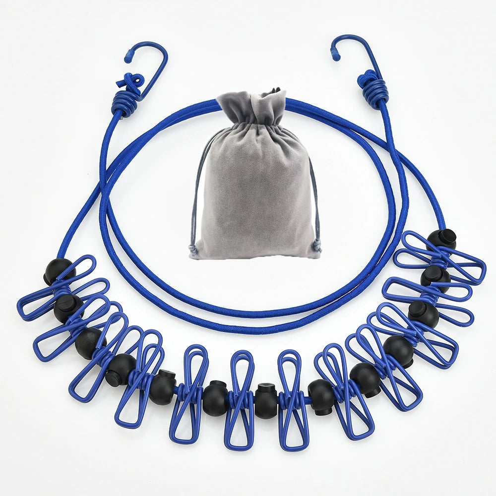 Retractable Portable Clothesline for Travel with 12 Clothes Clips, Indoor Outdoor Laundry Drying Line for Camping