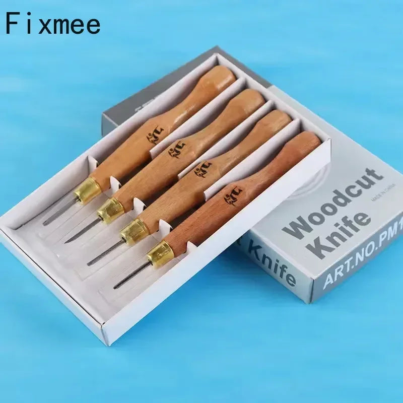 4pcs 1.5mm 2mm 3mm Professional Wood Carving Tool 1# Set Knife Cutter Kit Engraving Case Wood Carving Chisels Knife DIY Tools