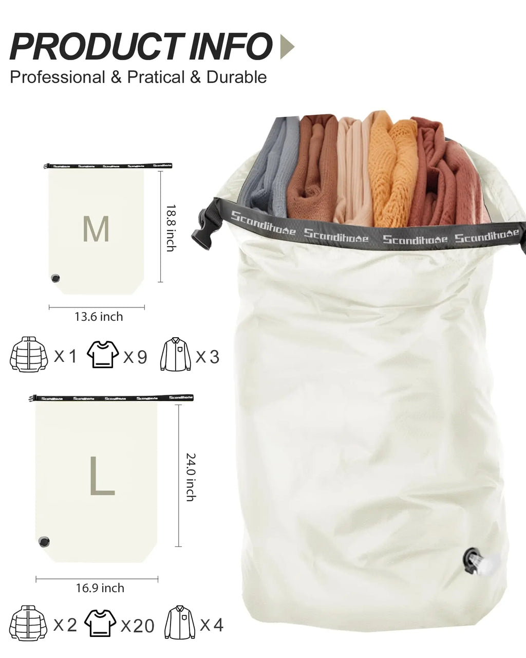 Travel Storage Bag Compression Sack Waterproof No Pump Vacuum Bag Clothes Organizer Space Saving Pouch for Backpacking Gym