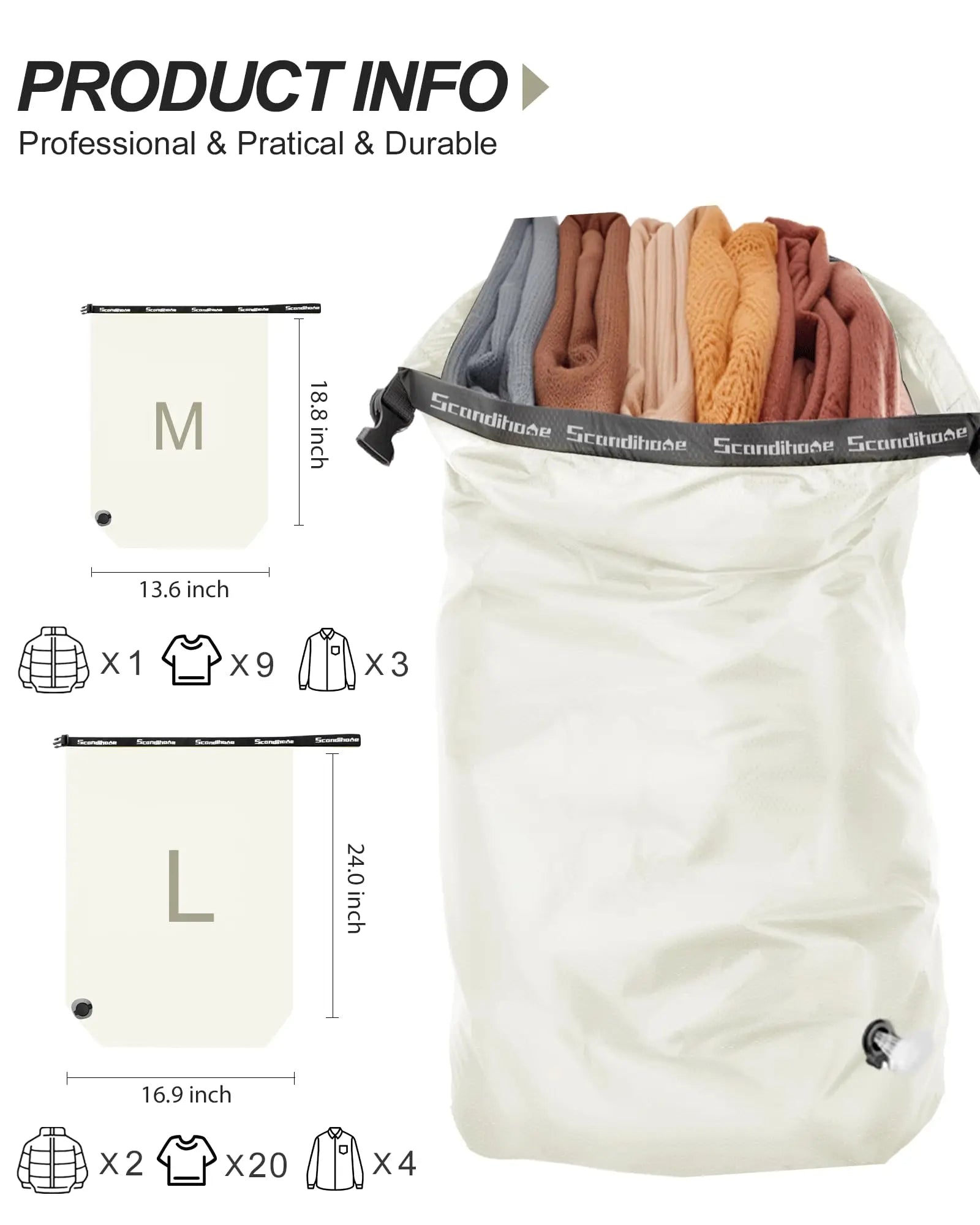 Travel Storage Bag Compression Sack Waterproof No Pump Vacuum Bag Clothes Organizer Space Saving Pouch for Backpacking Gym