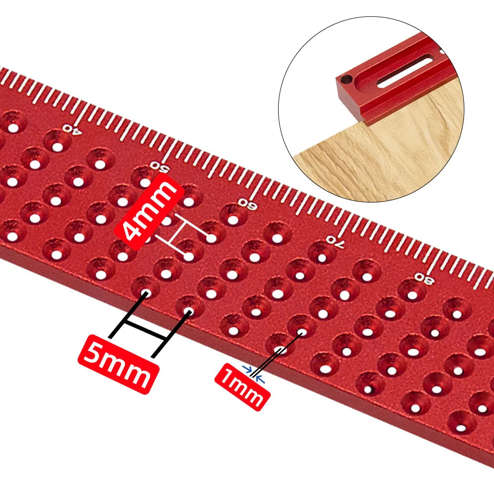 Woodworking Scriber T-type Ruler, Mark Measurement Aluminum Precision Cross-calibration Ruler Hole Positioning Scribing Gauge