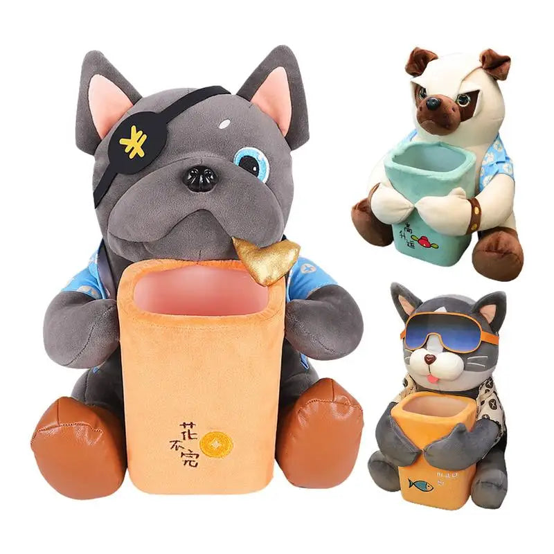 Cartoon Dog Car Tissue Holder With Trash Can 2 In 1 Tissue Box Doggie Car Trash Can Garbage Bag Auto Interior Storage Accessory