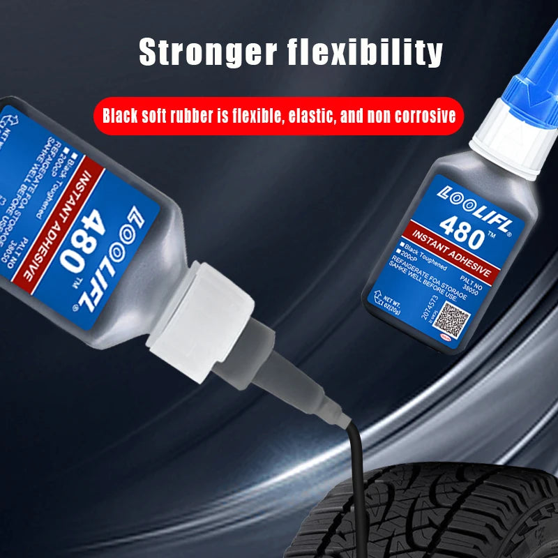 480 Black Super Glue, Quick-Bondig Adhesive Leather Rubber Wood Metal Strong Liquid Glue, Emergency Repair Adhesive, Rubber Glue