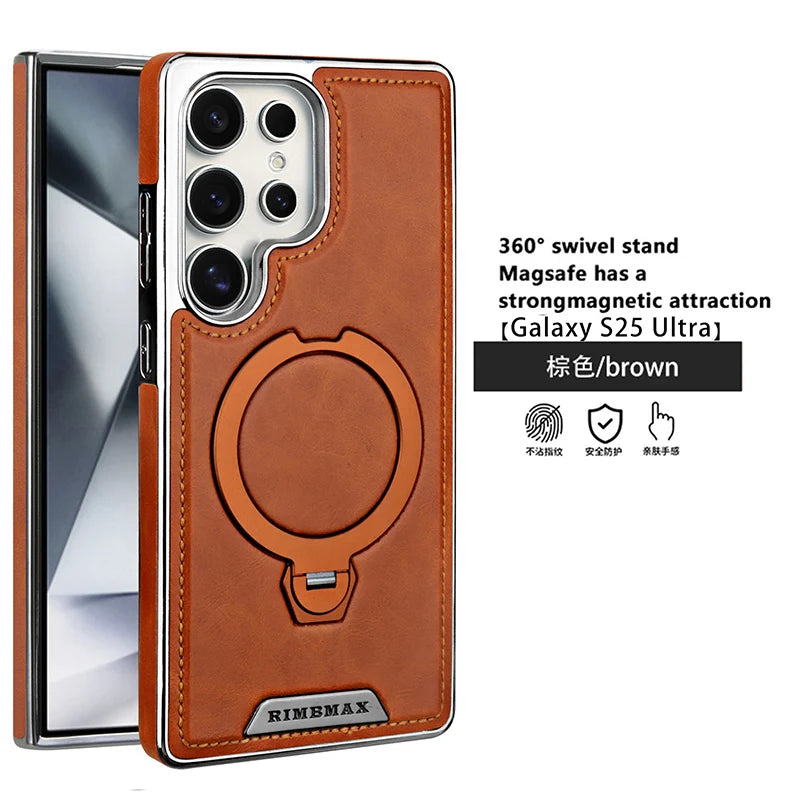 360 ° Rotating Bracket Leather Case,For Samsung Galaxy S24 S23 S25 Ultra S25Edge Wireless Charging Phone Protective Back Cover