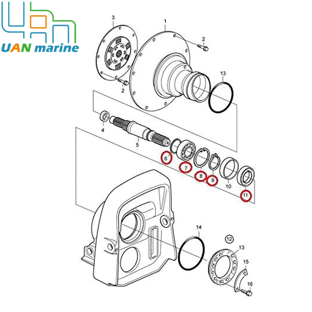 Flywheel Primary Shaft Repair kit for Volvo Penta Bearing Lip Seal Snap Ring D4 D6 DPH DPR Marine Drives 184841 6842273