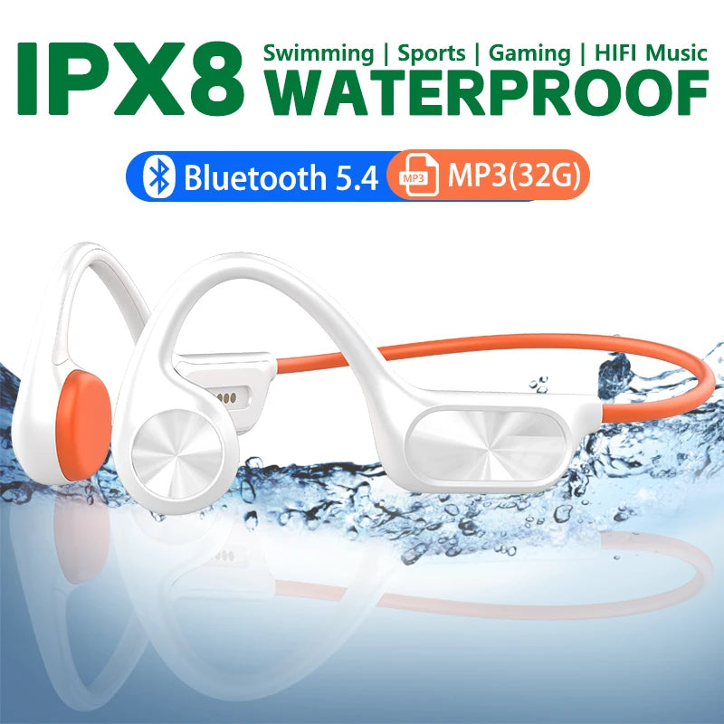 New X7 True Bone Conduction Headset Bluetooth 5.4 IPX8 Depth Waterproof Built-in Mic MP3 32GB Memory Player For Swimming Diving