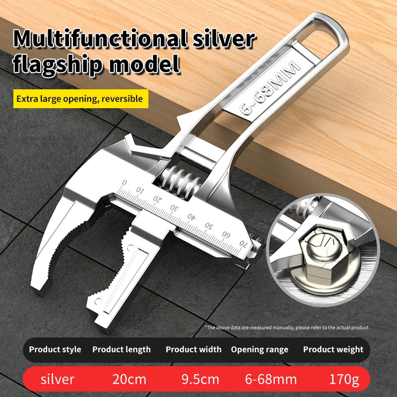 Dual-Use Aluminum Alloy Sink Wrench Adjustable Large Opening Universal Bathroom Faucet Wrench Plumbing Installation Repair Tool
