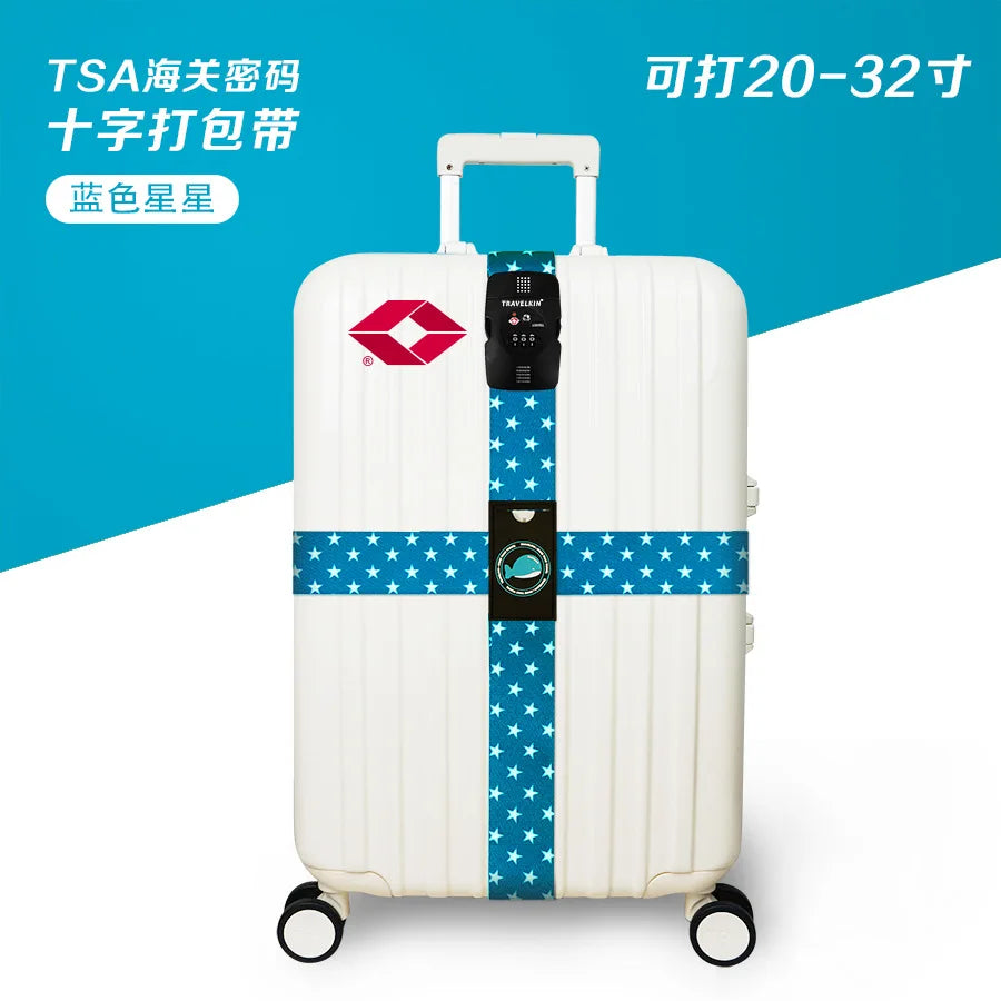 TSA Combination Lock Luggage Straps Adjustable Packing Belts Travel Abroad Customs Lock Binding Straps for 20-32 inch Suitcase