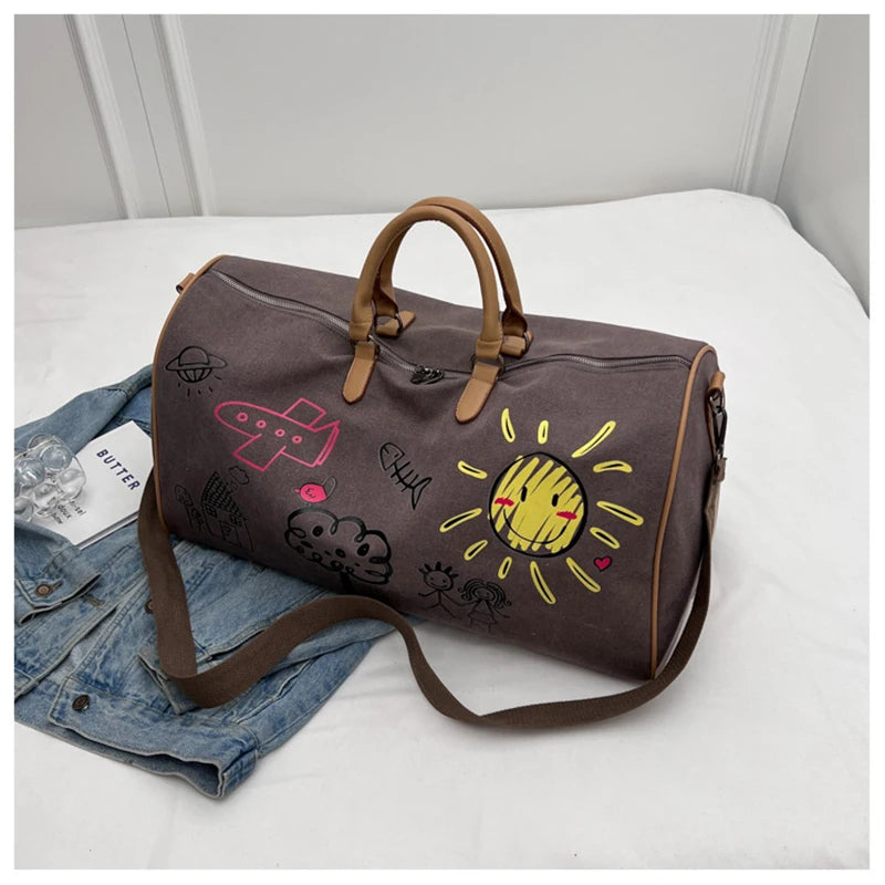 Gym Bag for Woman Graffiti Fitness Handbag Travel Duffle Valise Luggage Shoulder Sports Outdoor Pocket Weekend Crossbody Bag