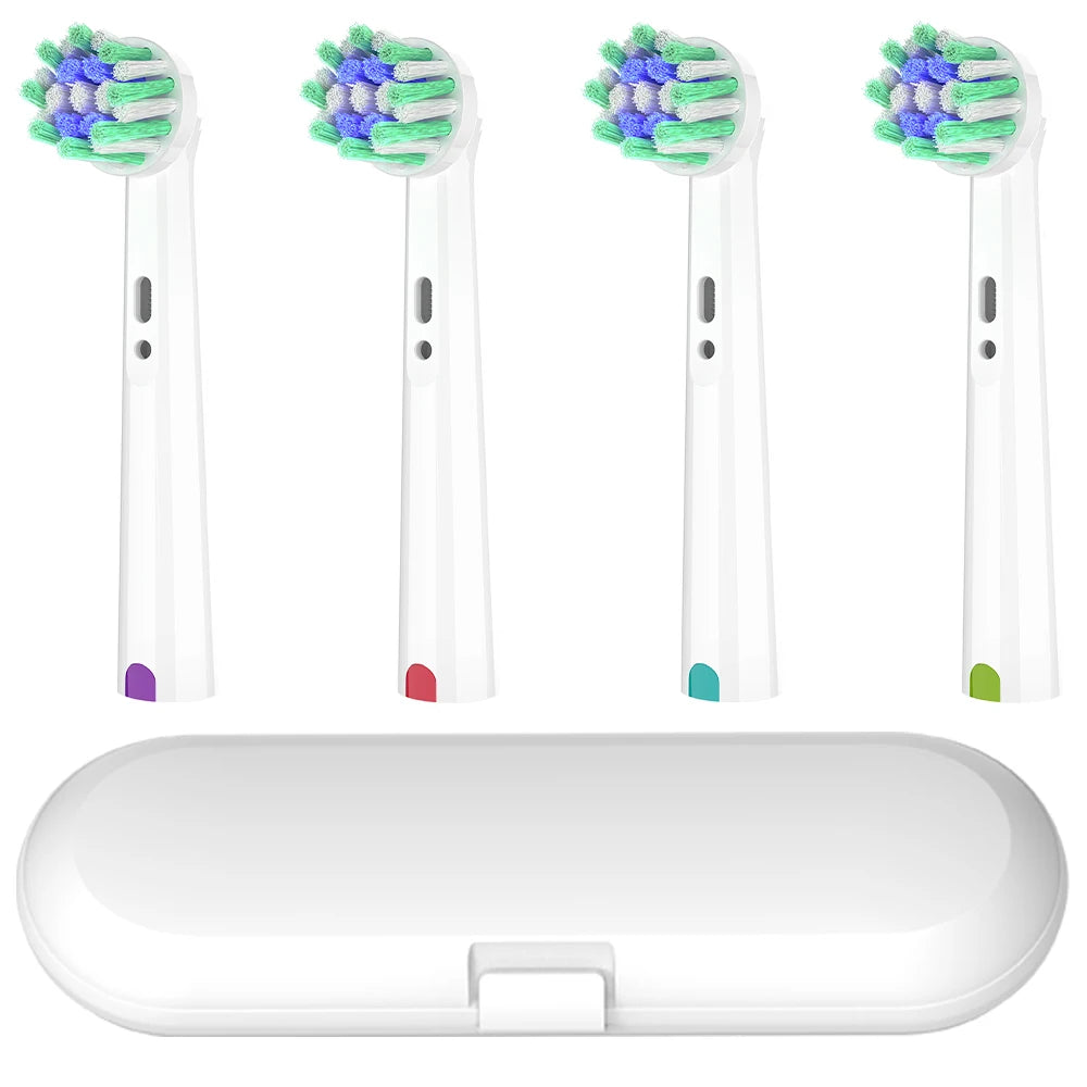 Toothbrush Protective Box & 4 Cross Clean Replacement Brush Heads Compatible with Oral B Electric Toothbrush, Home Travel Use