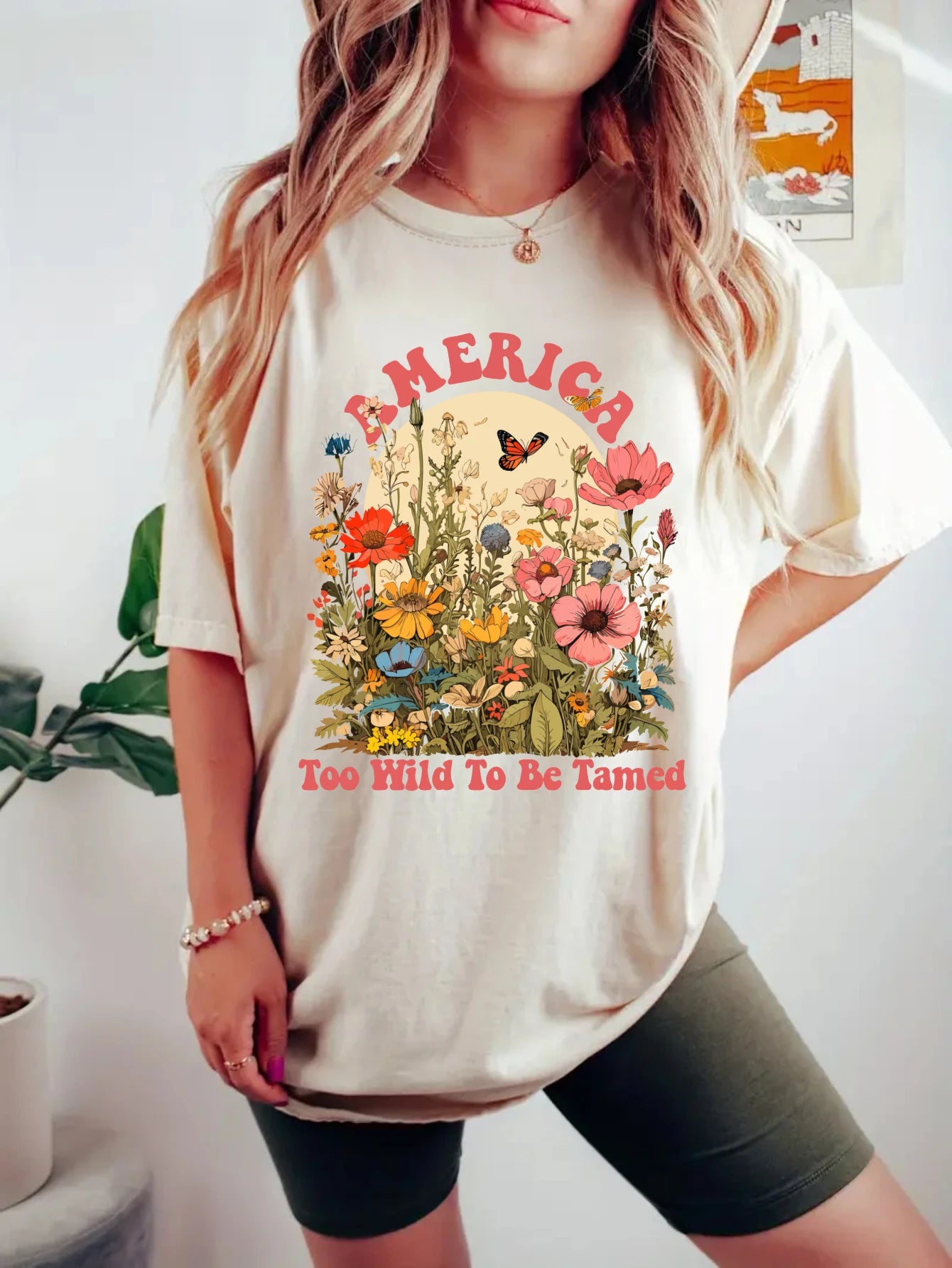 Women's plus size tank top America Wild Flowers Butterfly Text Suitable for sports and daily wear sleeveless casual top, summer
