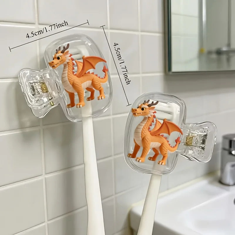 2pcs Cute Clay Dragon Toothbrush Head Covers Storage Case Toothbrush Protector Holder Bathroom Accessory for Home Travel Gift