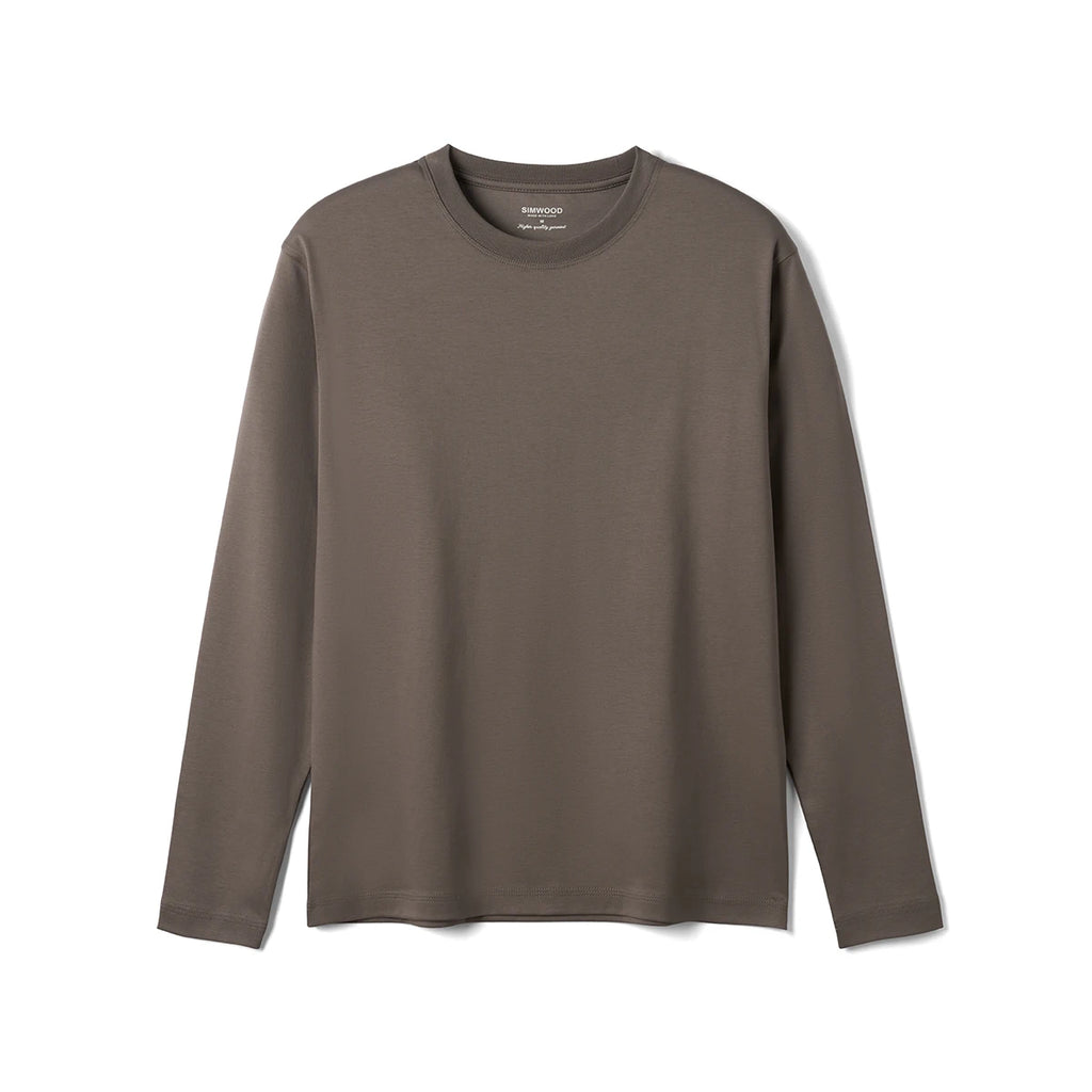 SIMWOOD Men's Liquid Ammonia Cotton T-Shirt 215gsm Ultra-Soft & Smooth Regular Fit Long Sleeve Top Silky Comfort Autumn For Men