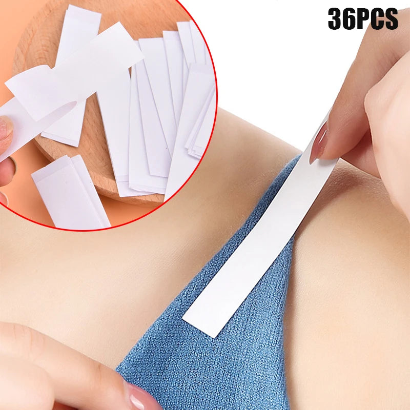 36PCS Transparent Clear Double Sided Tape for Clothing Dress Body Skin Anti-Exposure Adhesive Sticker Strips