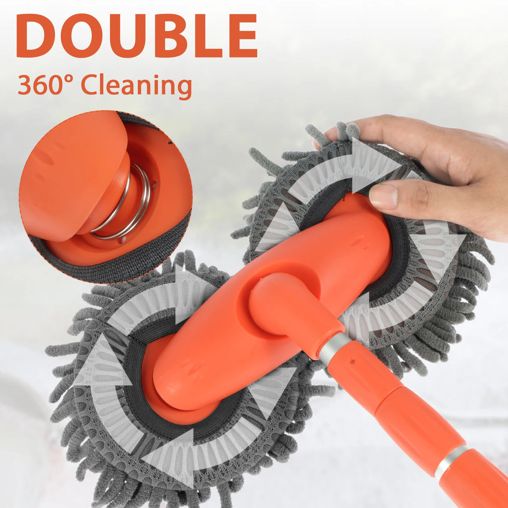 Extendable Microfiber Car Wash Brush Mop Kit with Long Handle 360° Rotating Chenille Car Cleaning Mitt Supplies for Car RV SUV
