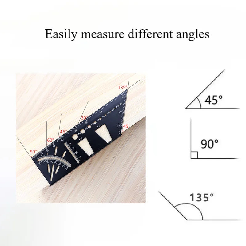 Multi Functional Aluminum Alloy Square Ruler, 45 Degree and 90 Degree Angle Measuring Ruler, Woodworking Measuring Tool