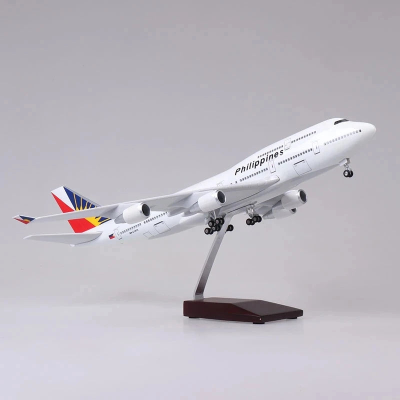 1:150 Scale 47cm Diecast Airplane Toy Philippine Airways B747 Plane Resin Model Kit With Lights & Base Aviation Collectible Gift
