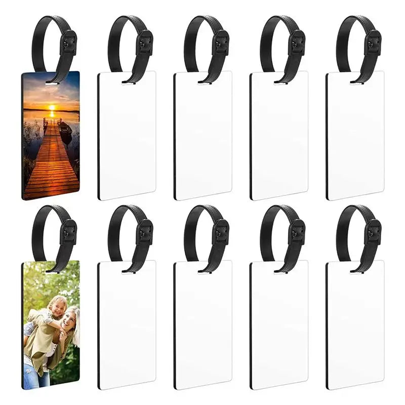 NEW-20PCS Sublimation Blank Luggage Tags Blank Travel Bag Baggage Tags With Strap Double Sided MDF Suitcase Label Tag