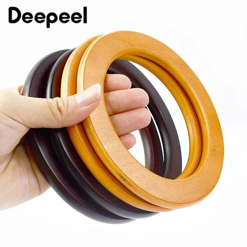 2Pcs Deepeel Natural Wooden Bag Handle Purse HandBags O Ring Handles Purses Round Frame DIY Bags Bracket Replacement Accessories