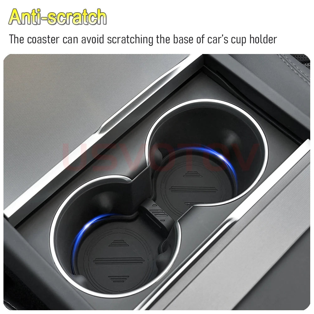 USVOTOV For Tesla Model Y Juniper Model 3 2025 2026 Cup Holder Coaster Insert Mats Center Console Organizer Interior Accessories