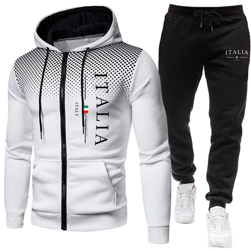 Popular autumn and winter men's fashionable hooded jacket+printed pants urban casual running sportswear daily exercise clothing