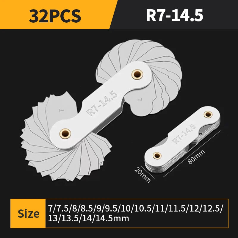 Radius Template R Gauge R1-6.5 7-14.5 15-25 26-80 Radius Gauge Plate Fillet Gaug External Internal Concave Convex Measuring Tool
