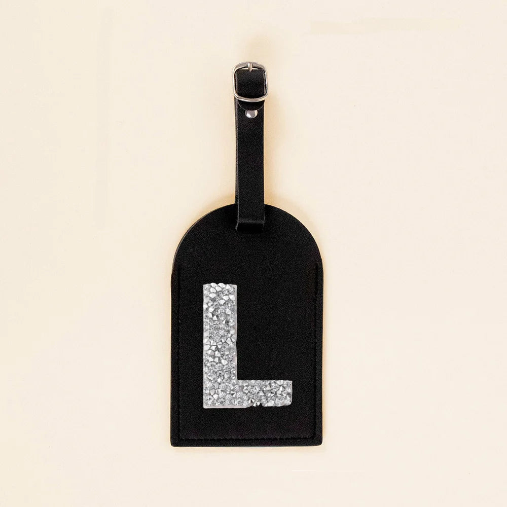 Initial Rhinestone A-Z Monogram PU Leather Luggage Tags for Suitcase Travel Accessorie Baggage Handbag Tags Bag Label Tag Gifts