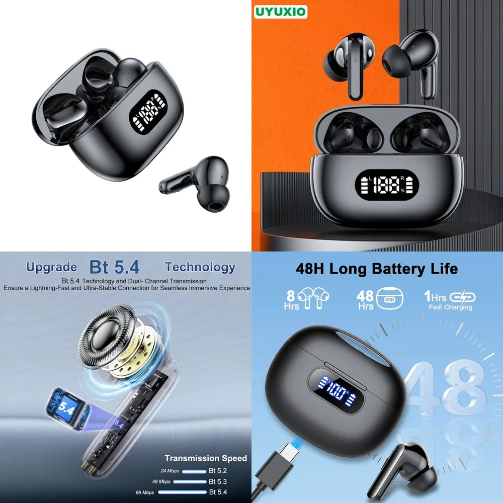 UYUXIO TWS Wireless Earbuds BT 5.4 Clear Calls Headphones Long Battery Life HiFi Stereo Ear Buds IP7 Waterproof for Phones
