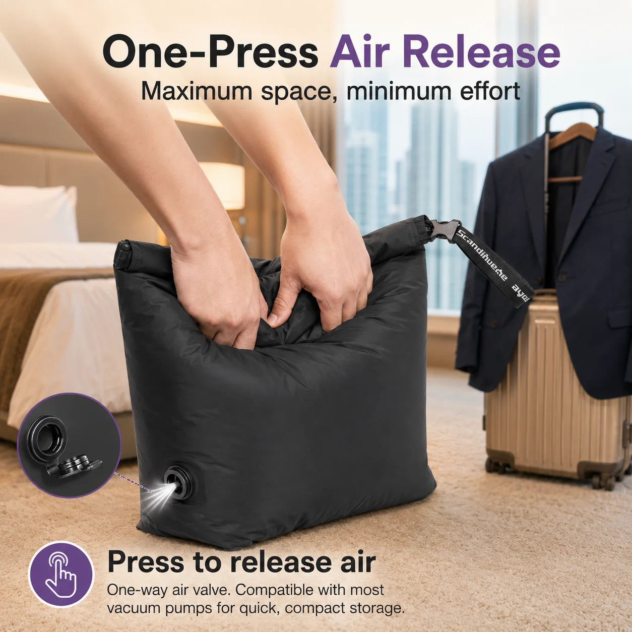 No Pump Compression Bag Business Travel Clothes Organizer Vacuum Storage Bag Luggage Suitcase Space Saving Packing Sack Pouch