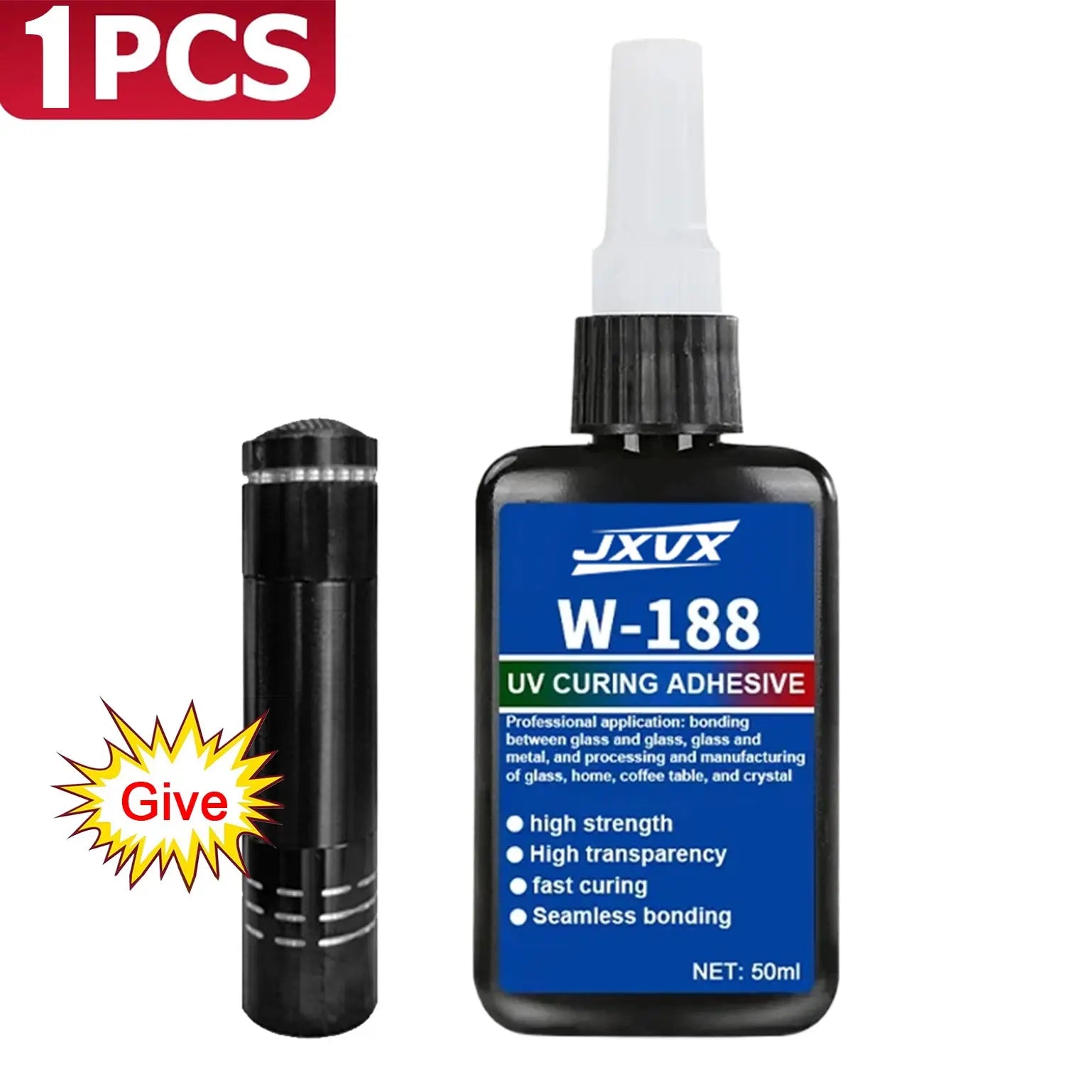 50ml W-188 Super Strong UV Glue Curing Adhesive UV Curing Crystal Glass lace glue and crystals Metal ABS Bonding Welding With UV curing lamp.
