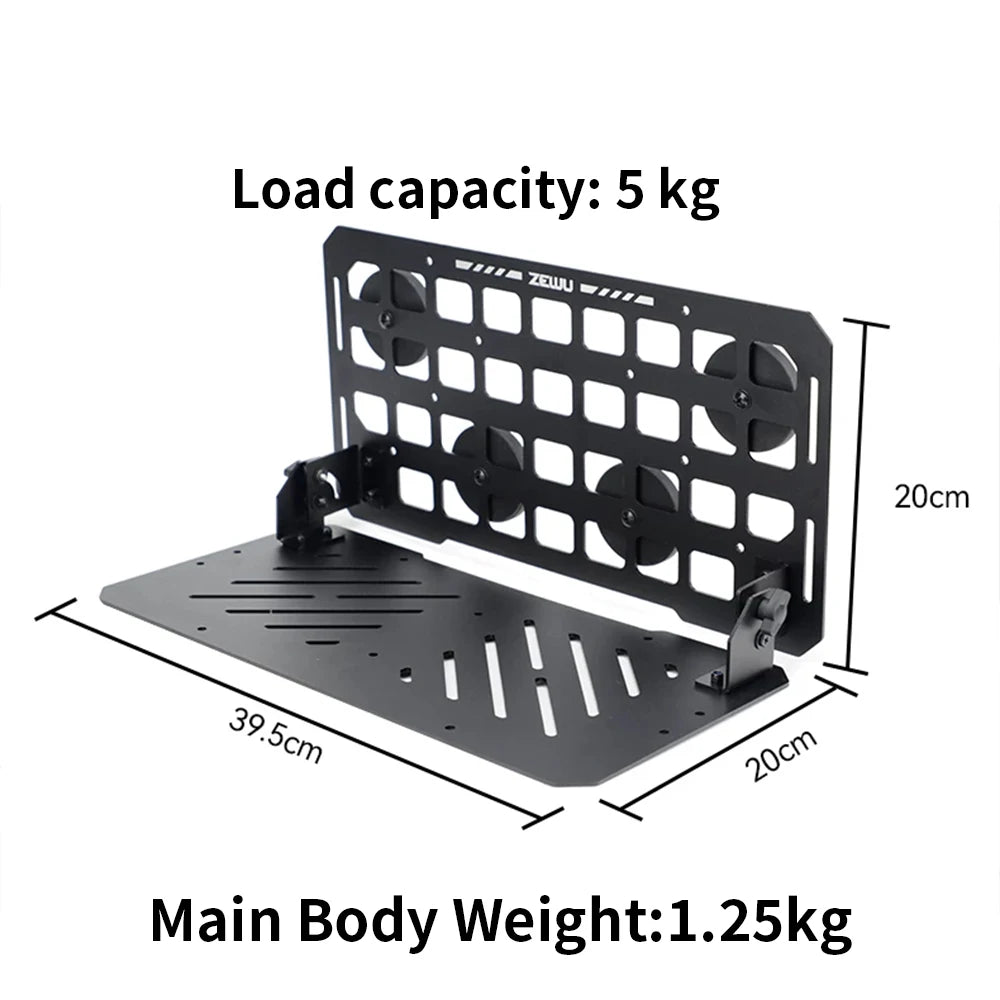 Heavy Duty Metal Foldable MOLLE Car Side Hanging Tray Off-Road SUV Camping Picnic Outdoor Travel Storage Serving Desk Gear Rack