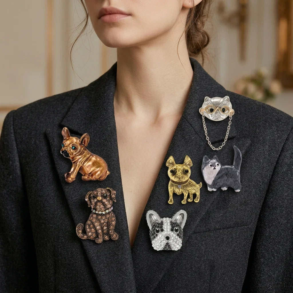 Classic Enamel Rhinestone Dog Brooches for Women Unisex Trendy Animal Pins Office Party Friend Funny Gifts Jewelry Accessories