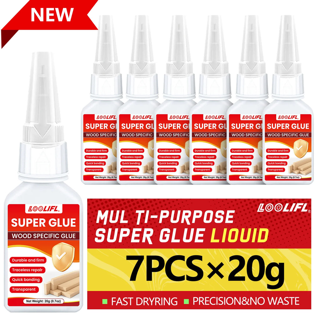 7PCS LOOLIFL 20ml Instant Strong Super Glue Universal Superglue Mighty Instant Glue for Resin Ceramic Metal Glass wood Fast Dry