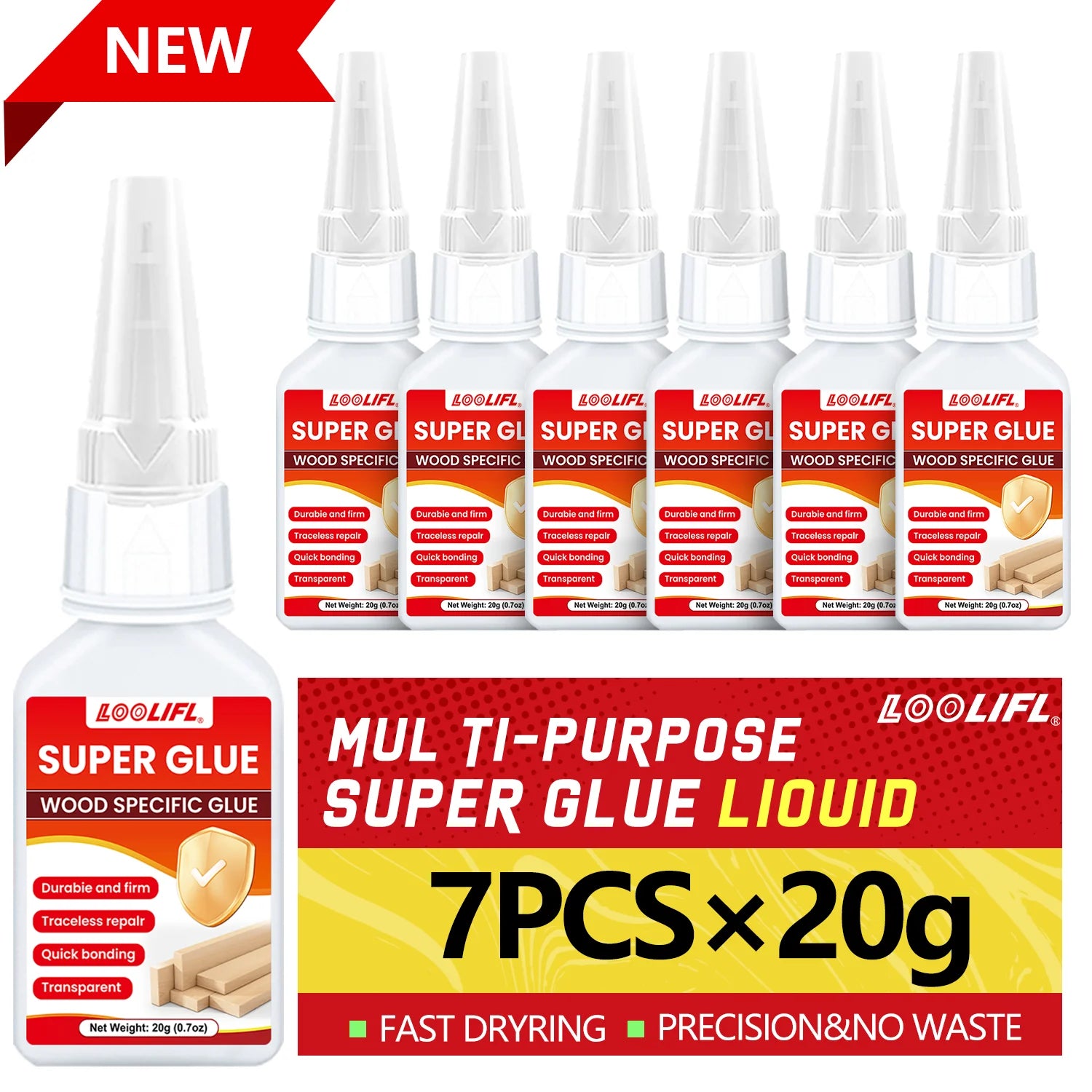 7PCS LOOLIFL 20ml Instant Strong Super Glue Universal Superglue Mighty Instant Glue for Resin Ceramic Metal Glass wood Fast Dry