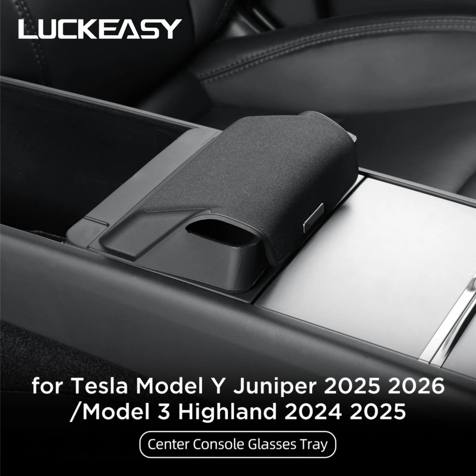 LUCKEASY for 2025 2026 Tesla Model Y Launch Juniper/ Model 3 2025 Car Glasses Tray Center Console Armrest Storage Box Organizer