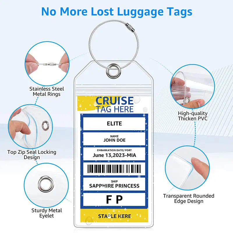 5pcs Simple Multi-functional Cruise Ship Luggage Tag Vertical Transparent PVC Waterproof ID Card Holder Travel Label