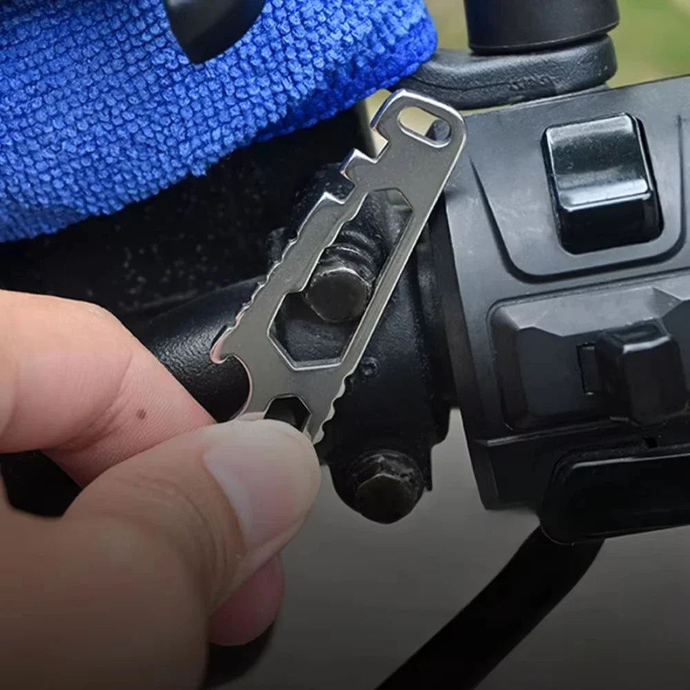 Mini Multifunctional Stainless Steel Pry Bar EDC Hex Wrench Bottle Opener Portable Outdoor Bicycle Repair Tool