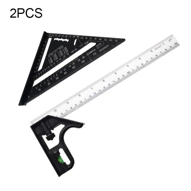 1 or 2pcs/set Alloy +ABS Adjustable Protractor Square and Triangle Rulers, 7 Inch and 12 Inch Angle Ruler Combination Set