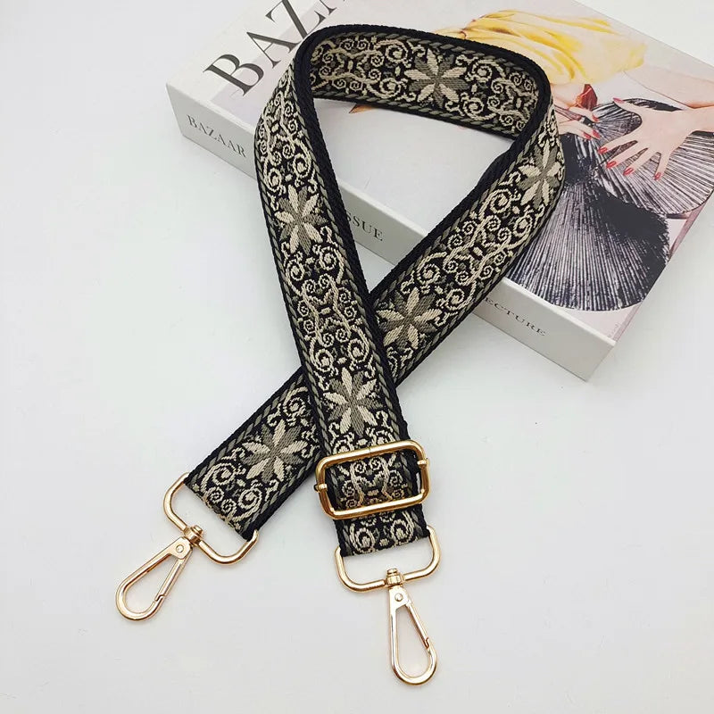 Ethnic Style Embroidered Messenger Single Shoulder Width Bag Strap Woven Long Shoulder Strap Adjustable Bag Replacement Strap