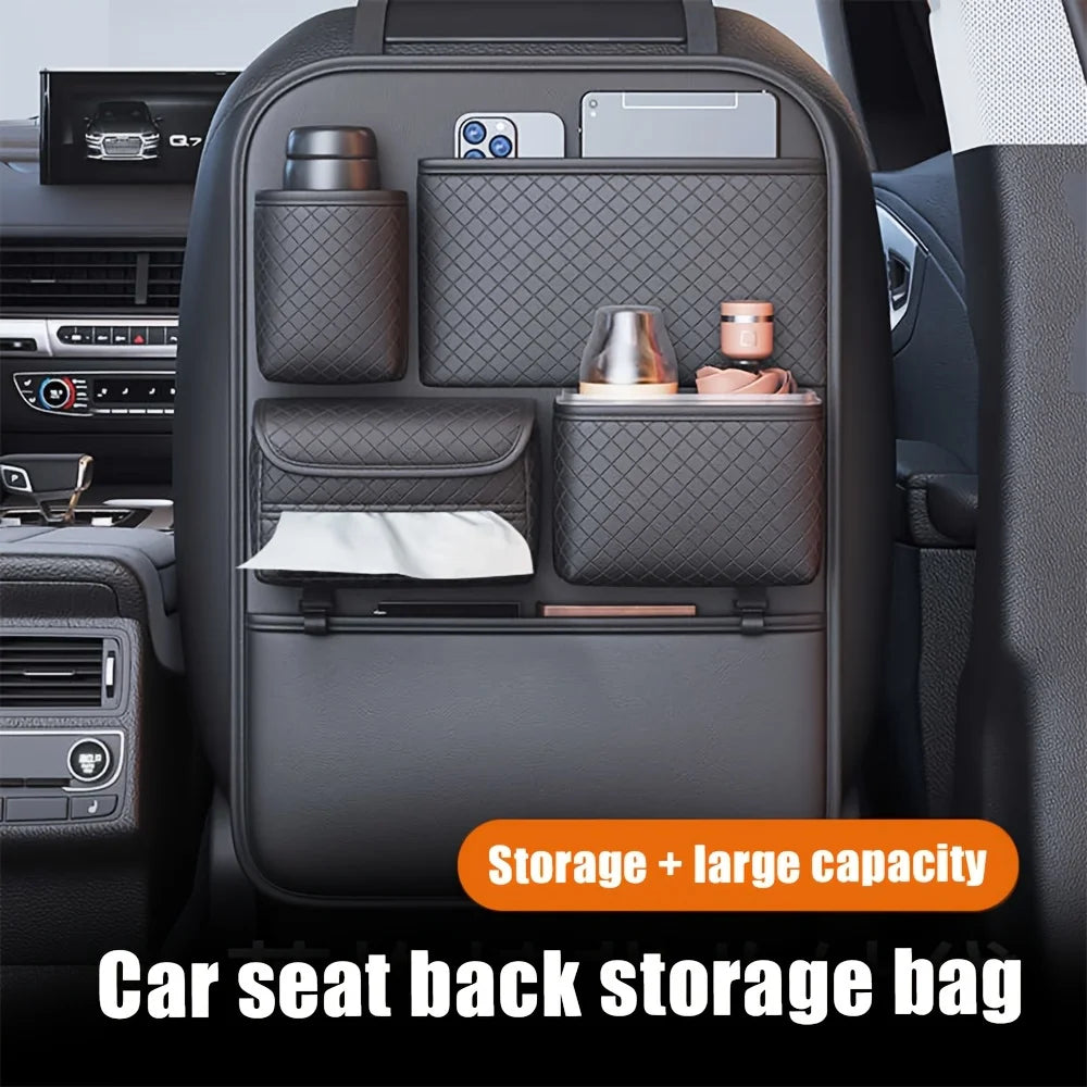 Black Faux Leather Car Seat Back Storage Bag Seat Organizer Backseat Organizers Storage of Automotive Seatback Toy Organization