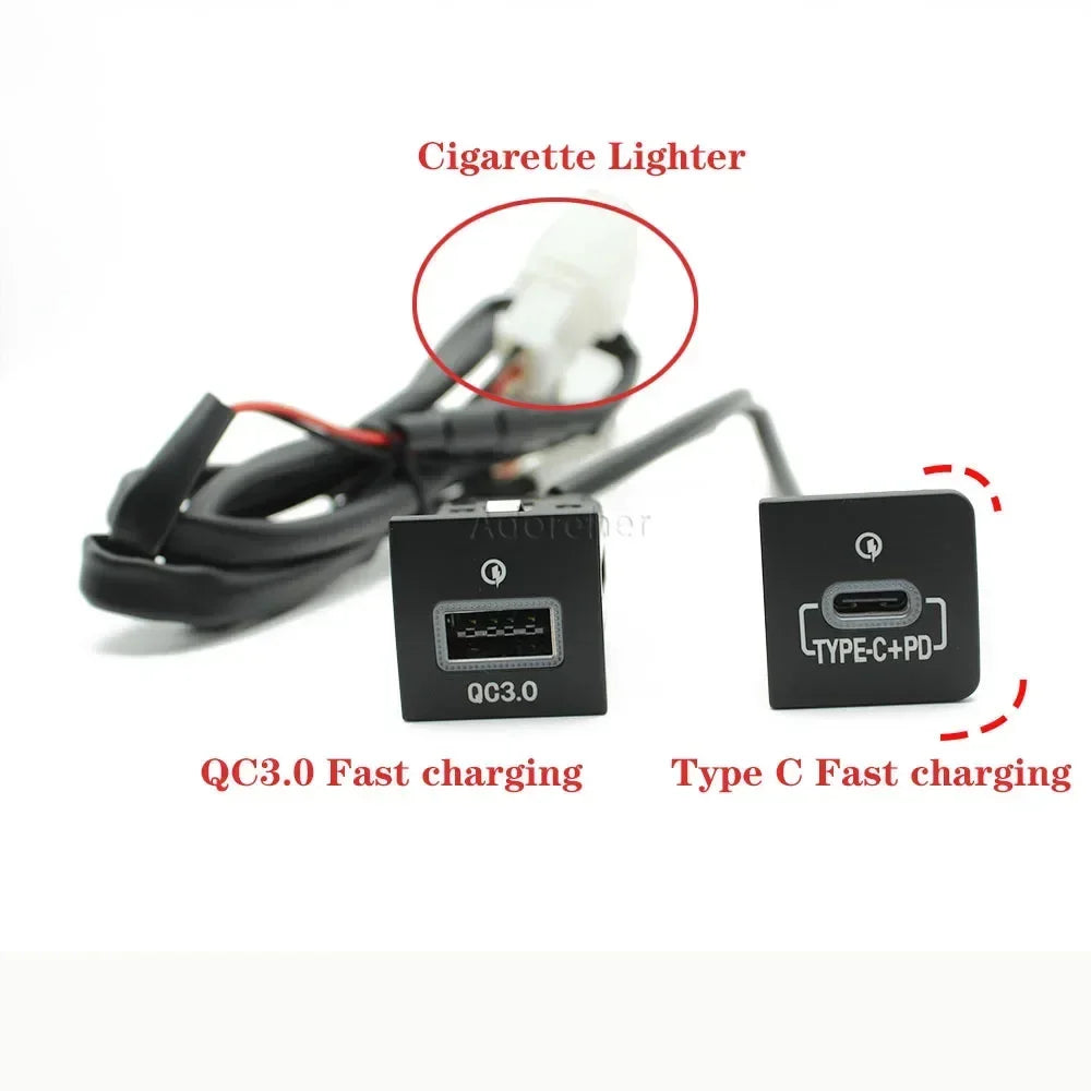 24*24mm Red LED Car Phone Charger Double USB Type-c PD Fast Charging Adapter for VW Golf 5 MK5 2004-2010 Accessories