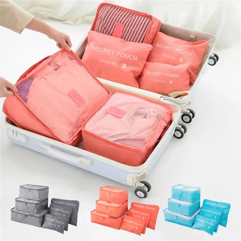 6pcs/Set Travel Storage Bag Portable Large Capacity Luggage Clothes Sorting Organizer Set Dry And Wet Separate Storage Bag