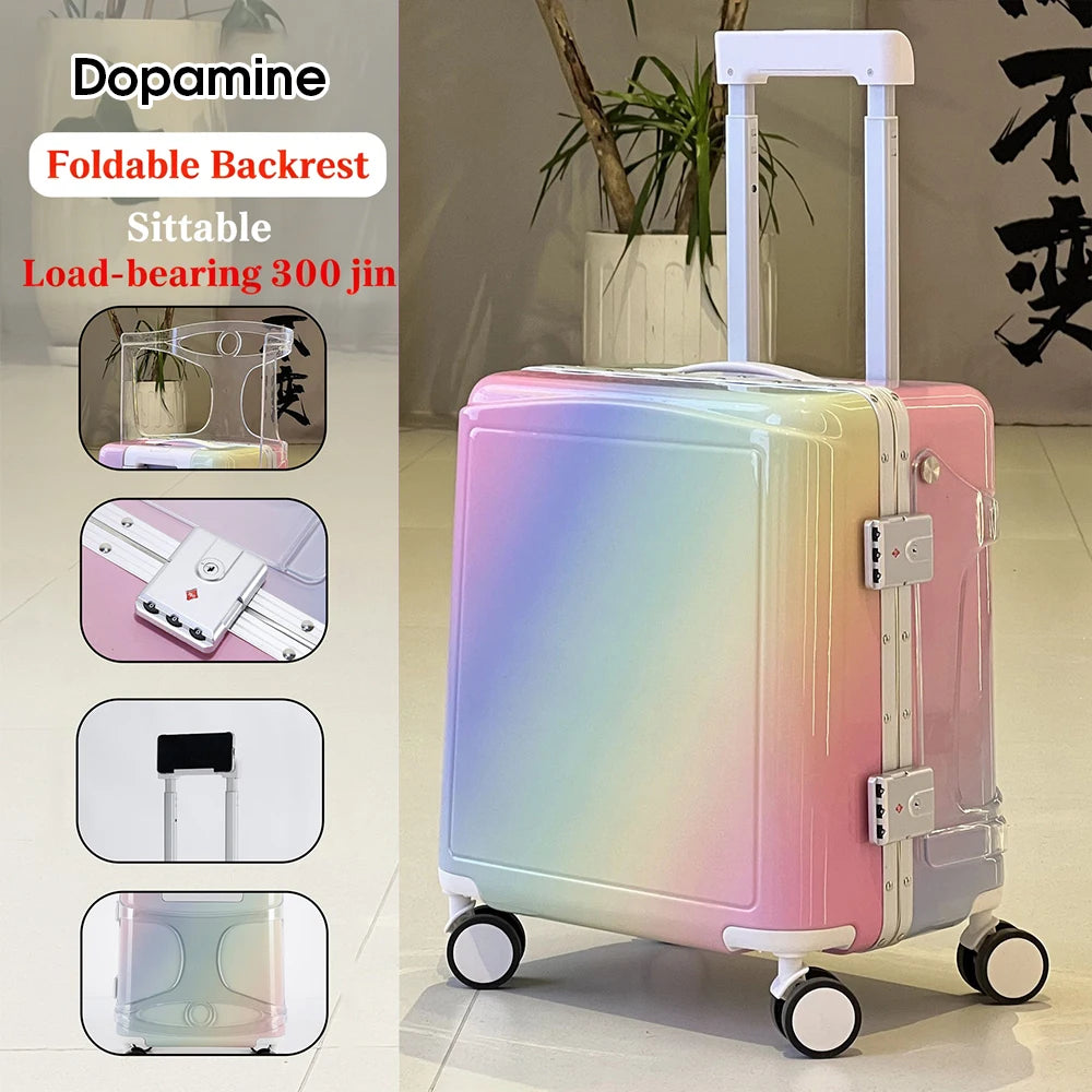 18"Hand Carry Luggage Portable Boarding Bagage 6 Wheels ZIPPER lock luggage Can Sit Down Kids Luggage