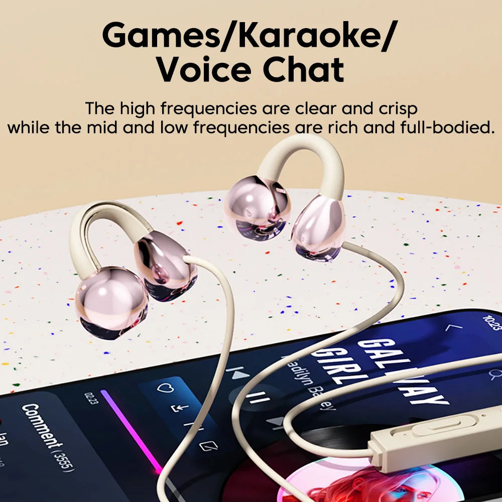 3.5MM/Type C Wired Headphones With Microphone HiFi Sound Ear Clip Wired Earphones Sports Headsets for iphone 15 16 17 Samsung