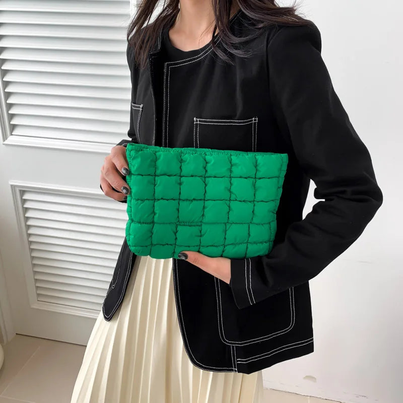 Autumn and Winter Fashionable Pleated Clutch Women Bag, Chic Storage Makeup Bag,  Versatile Stylish Soft Cotton Padded Clutches