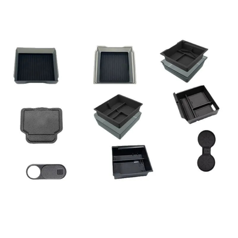 For Tesla Model Y Juniper/YL Center Console Armrest Storage Box Set Non-Slip Cup Pads Organizer Trays Car Interior Accessories