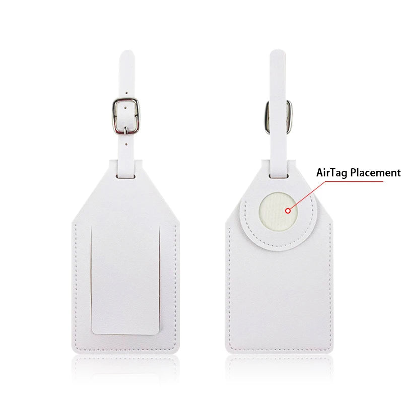 PU Leather Luggage Tag with Tracker Holder Privacy Flap ID Card Window Adjustable Buckle Travel Suitcase Name Label Accessories