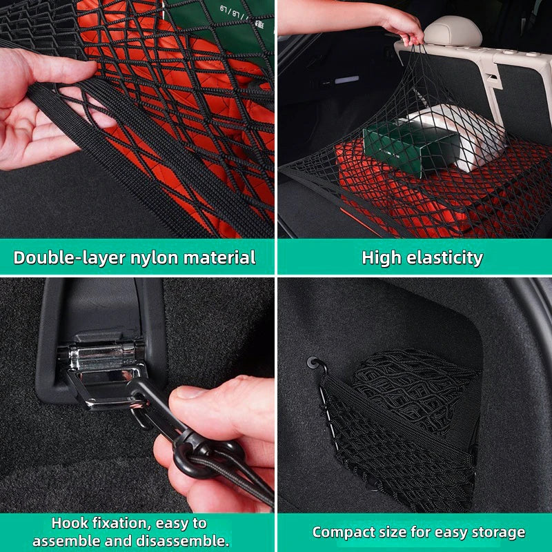For Toyota bZ4X trunk net pocket double-layer nylon luggage storage pocket non-slip fixed 2022-2025 car interior accessories